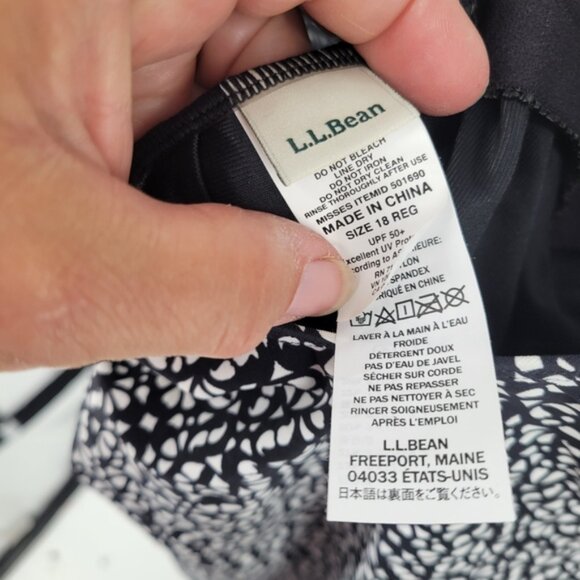 L.L. Bean Black and White Patterned Slimming Swimsuit Sunblocking Size 18 - Picture 8 of 8